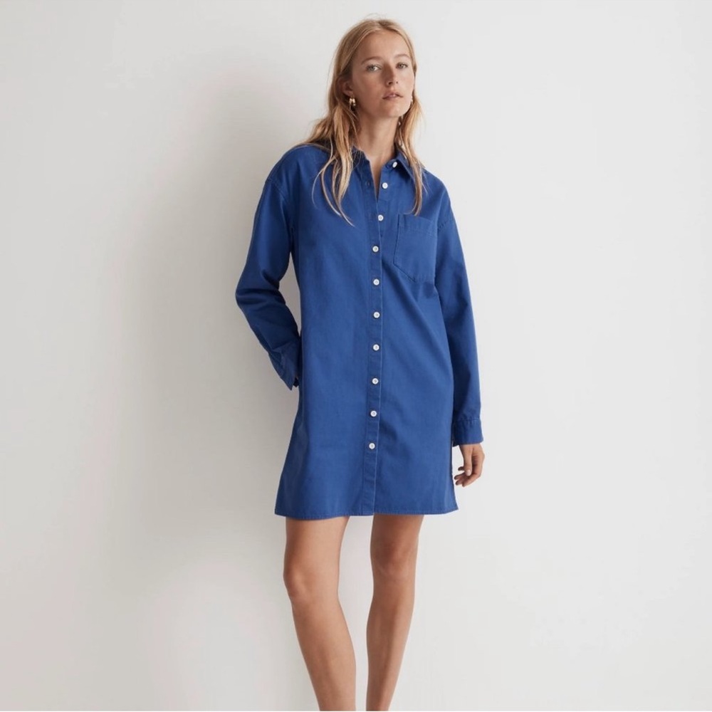 MADEWELL Blue Button-Up Mini Shirt Dress